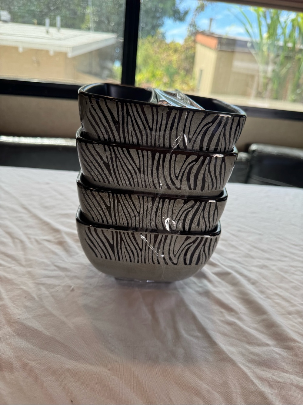 & Other Stories Black and Cream Zebra-Stripe Ceramic Bowl Set